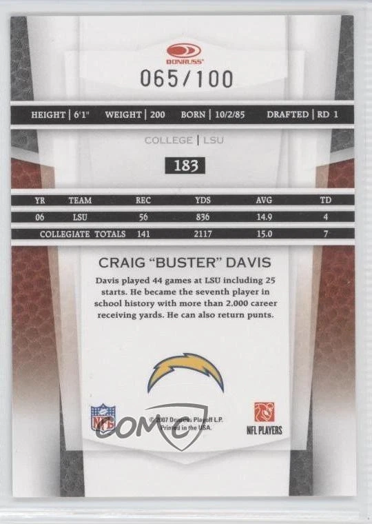 2007 Leaf Certified Materials New Generation Mirror Red Craig Davis Rookie RC - Image 2 of 2