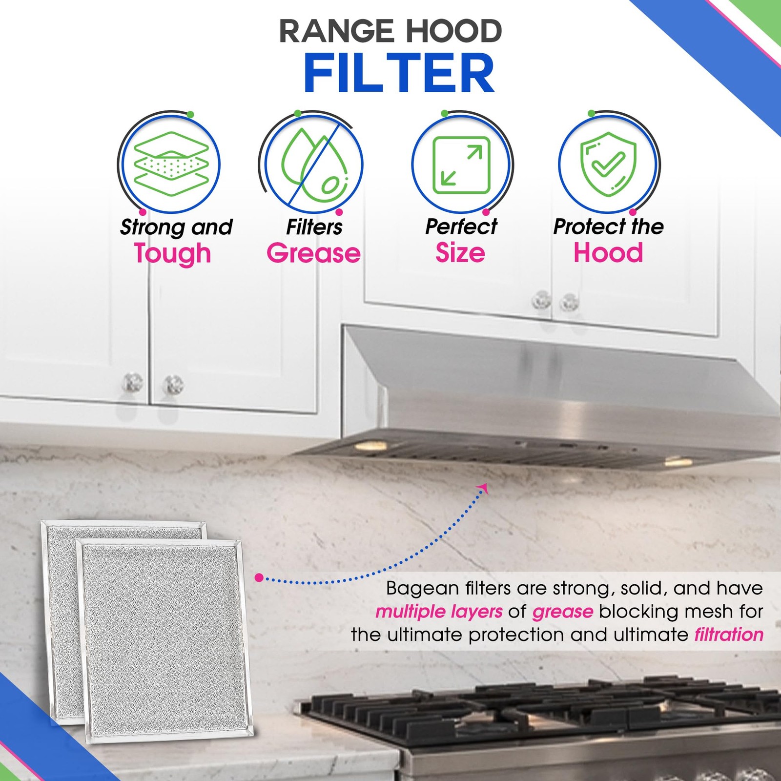 2Pack Range Hood Vent Filter 10.5 x 8.75 Replacement for Broan Nutone BP29