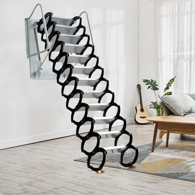 SENDERPICK 12 Steps Wall Mounted Folding Ladder Loft Stairs White Attic Steps Pull Down US