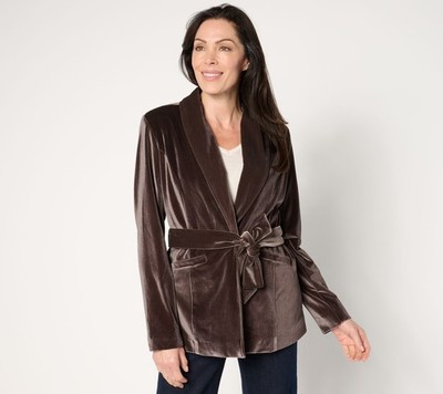 BEAUTIFUL by Lawrence Zarian The Sharon Self-Belted Velvet Blazer Chestnut L New