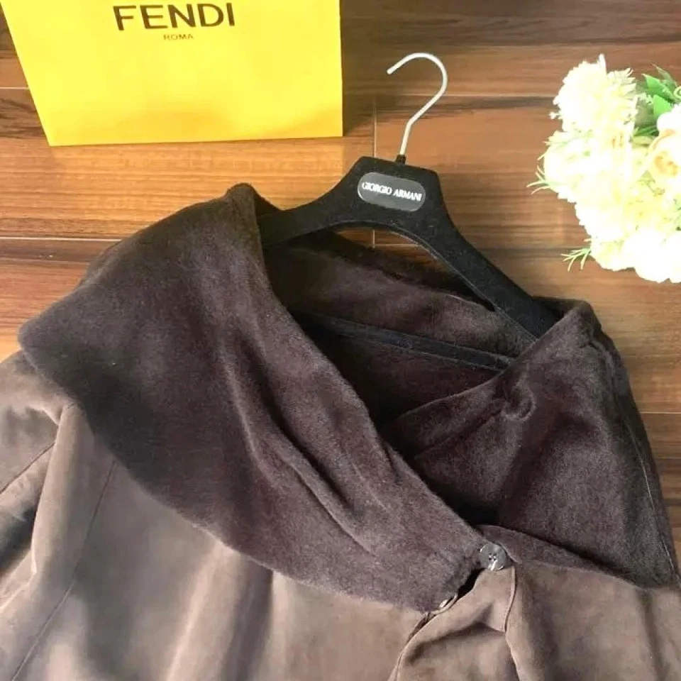 FENDI Actress Collar Fur Leather Double Luxury Used Japan - Image 3 of 4