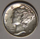 1936 D Mercury Dime 10C Cents Coin Silver, AU+!