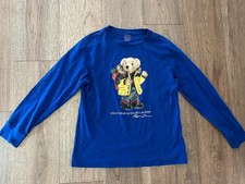 Ralph Lauren Boy s L 14-16 Long Sleeve Blue Polo Bear Camping Hiking T-shirt