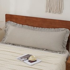 Ruffle Body Pillow Case 100 Washed Cotton 54" x 20" Pack of 1 Green Gingham