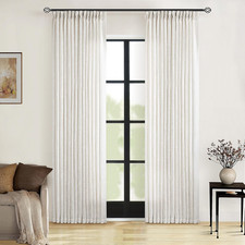 90 Inch Pinch Pleated Linen Curtains 2 Panel Set for Living Room Cream Natural T