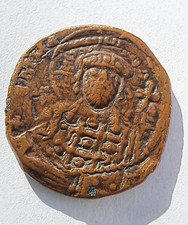 Moneta antica Bisanzio Follis circa 1000 - 1050 d.C. bronzo originale