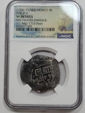1715 DATED Cob 4 Reales 1715 FLEET Mexico NGC VF Details Mo J Rare Type *M90