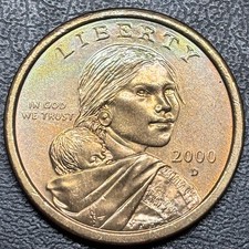 $1 2000-D Sacagawea, **TONED** Rainbow Uncirculated BU UNC Rare Scarce Dollar 1D