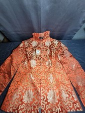 Oriental Mandarin Jacket Red Satin Gold Symbols Large NWT