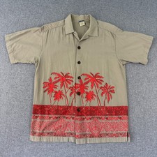 Vintage OP Ocean Pacific Hawaiian Shirt Mens M Gray Red Palm Tree Button Up