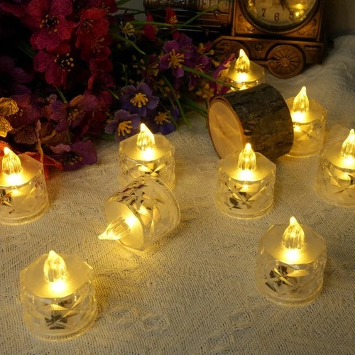 SupBri 12 Pack Crystal LED Tea Light Candles, Battery Operated, Flameless image 6