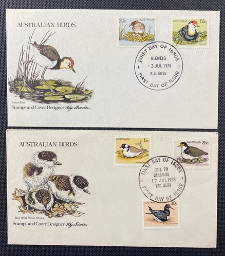 2x 1978 Australian Birds FDC First Day Covers Glenelg & Bandiana Milpo Postmarks