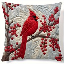 Red Cardinal Berrie Pillow Case Winter Farmhouse Decorative Cushion Case 2D FLAT
