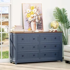 6 Drawers Dresser for Bedroom, 54 Inch Wide Wood Dresser Chest of Drawers