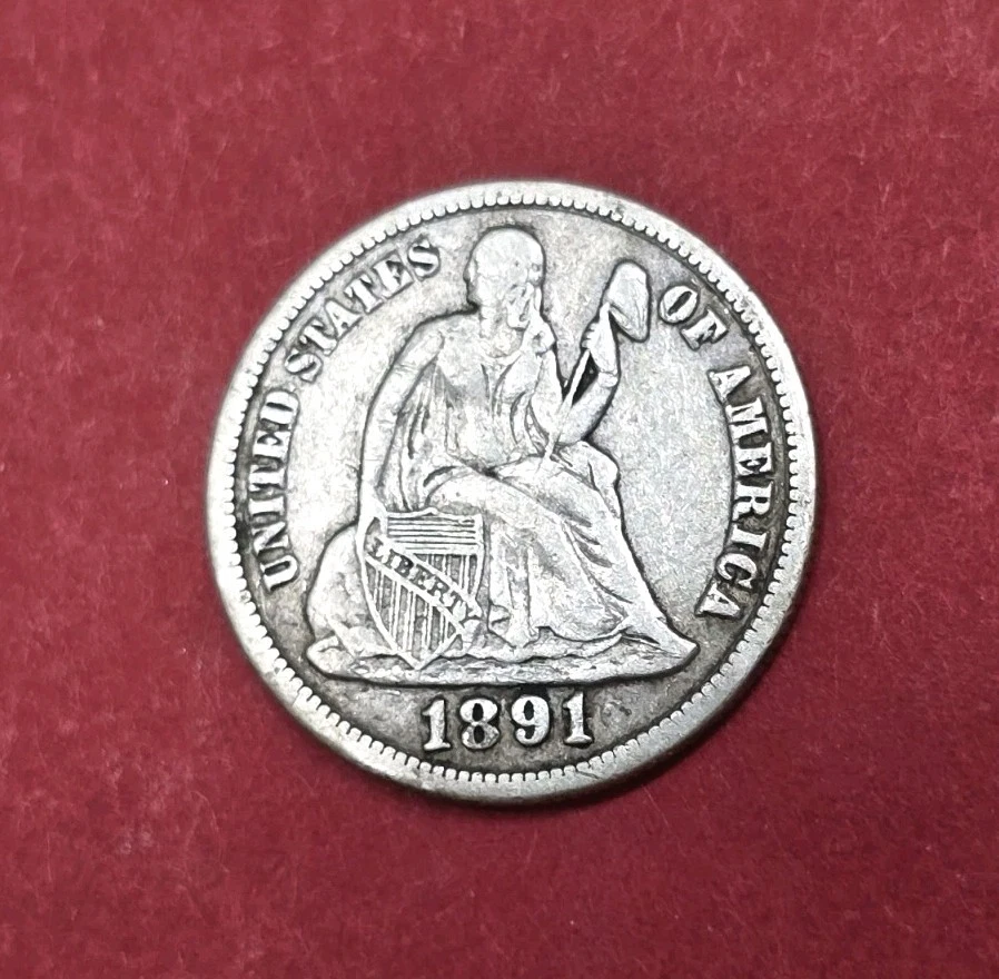 Moeda de dez centavos 1891-S Liberty Seated Fine+ Condition. - Imagem 3 de 4