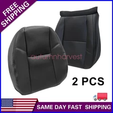 Driver Bottom & Top Perf Leather Seat Cover Blk 2PCS For 07-14 Cadillac Escalade
