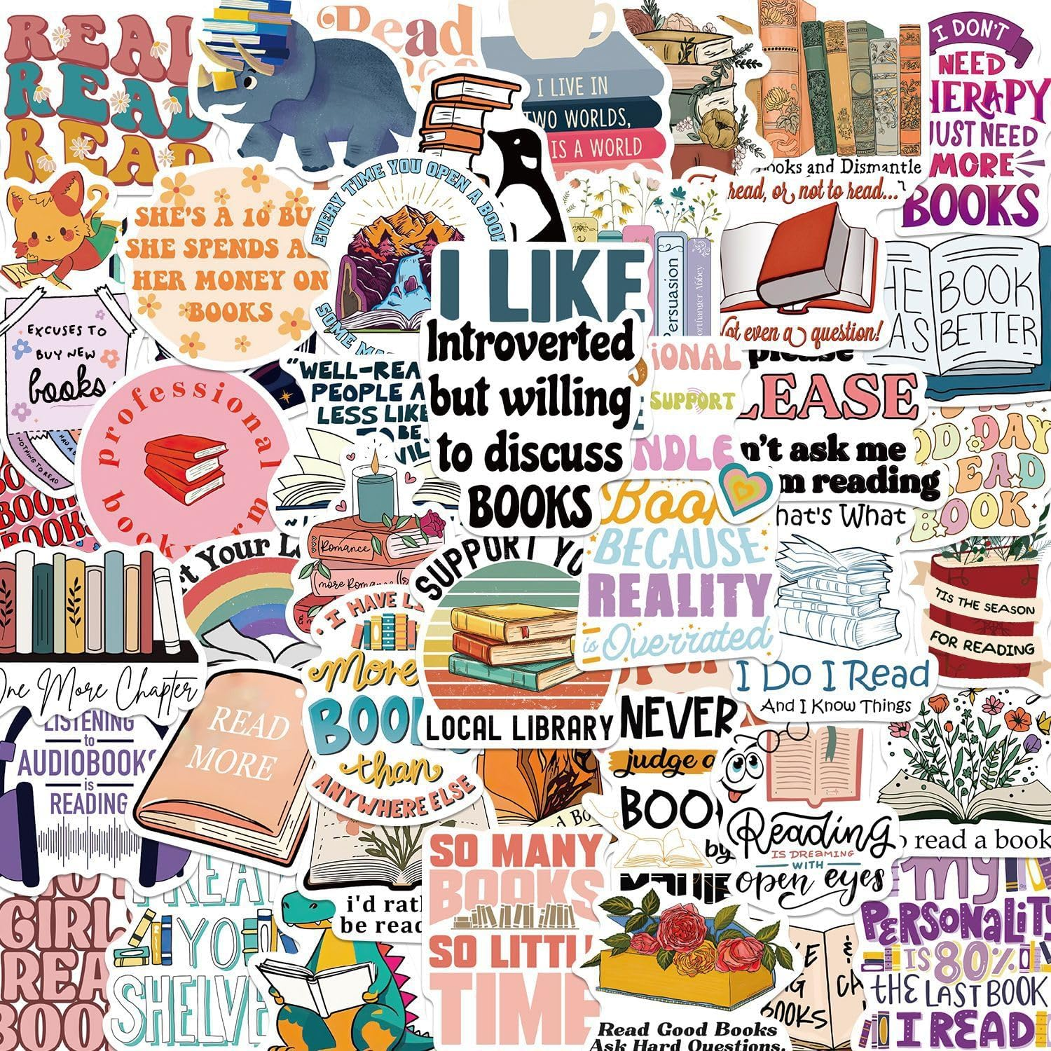 50Pcs Book Stickers Inspirational Reading Water Bottle Stickers Bookish Stickers