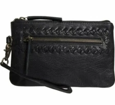 New! Day And Mood Womens Black Genuine Leather Sting Clutch Handbag Purse