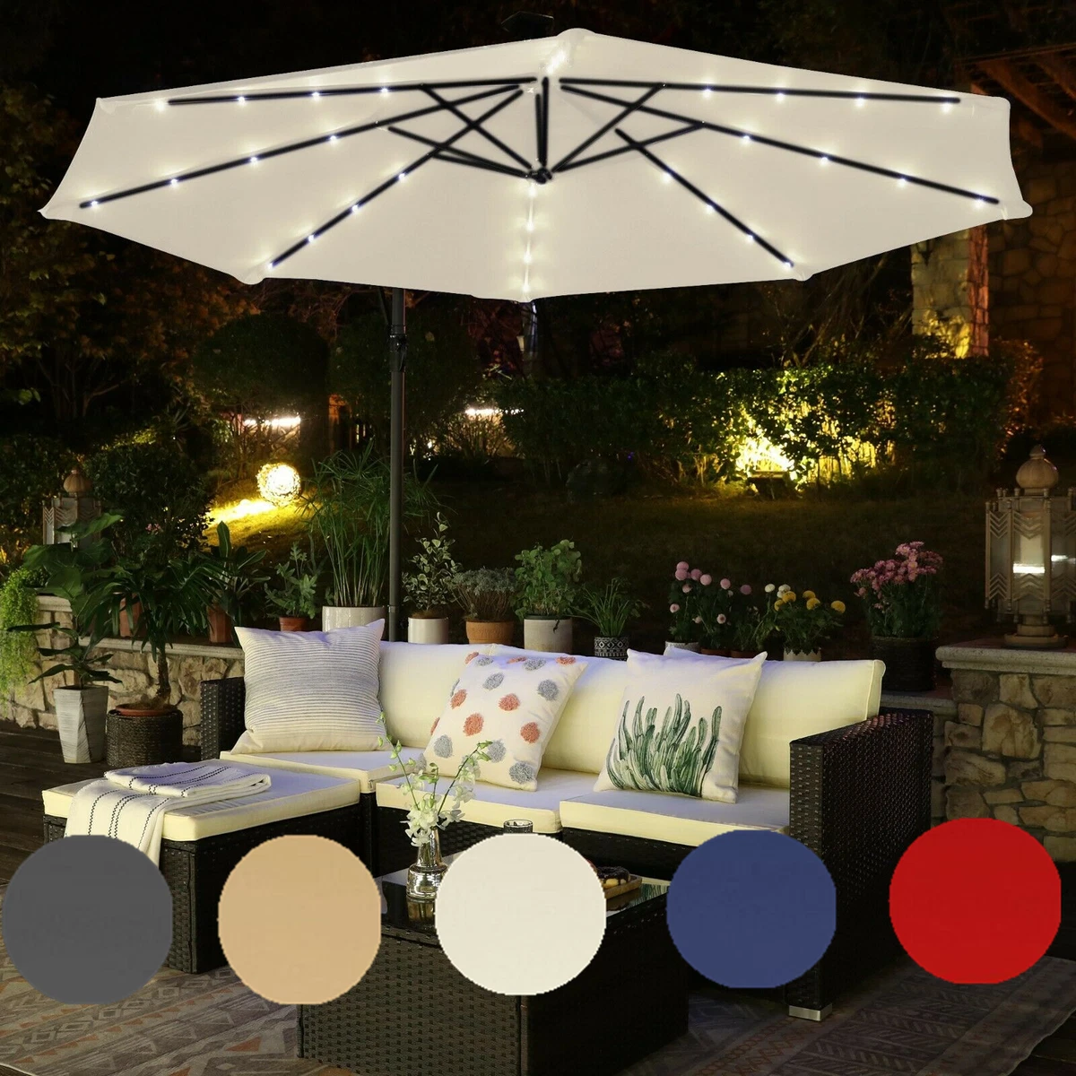 3M Outdoor Garden Parasol Cantilever with 32 LED Lights Hanging Umbrella |  eBay