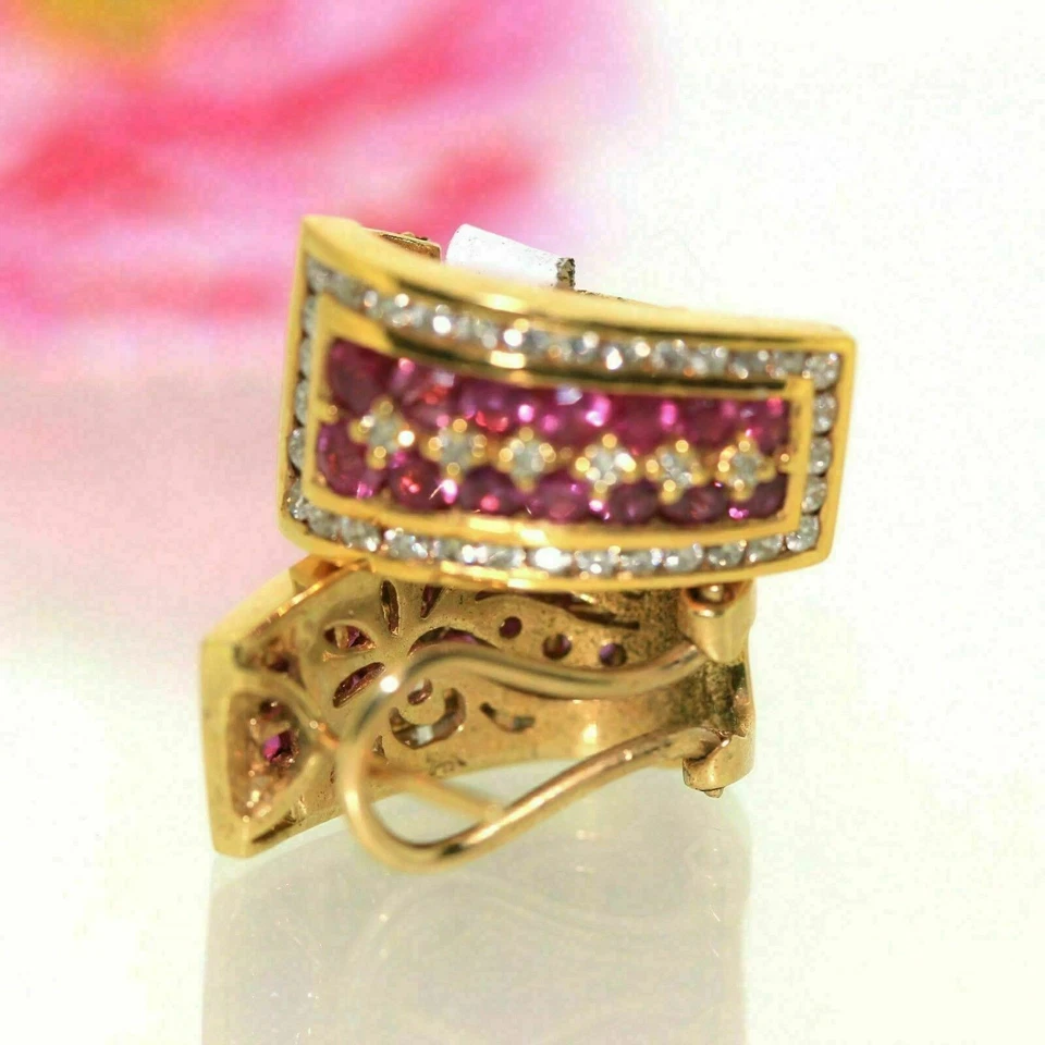 Natural Red Ruby 2.00Ct Round Pretty Hoop Earrings 14K Yellow Gold Plated Silver - Image 3 of 4