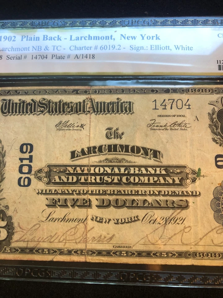 Larchmont, New York 1902 Five Dollar Plain Back Bank Note PCGS 15 - Image 3 of 4