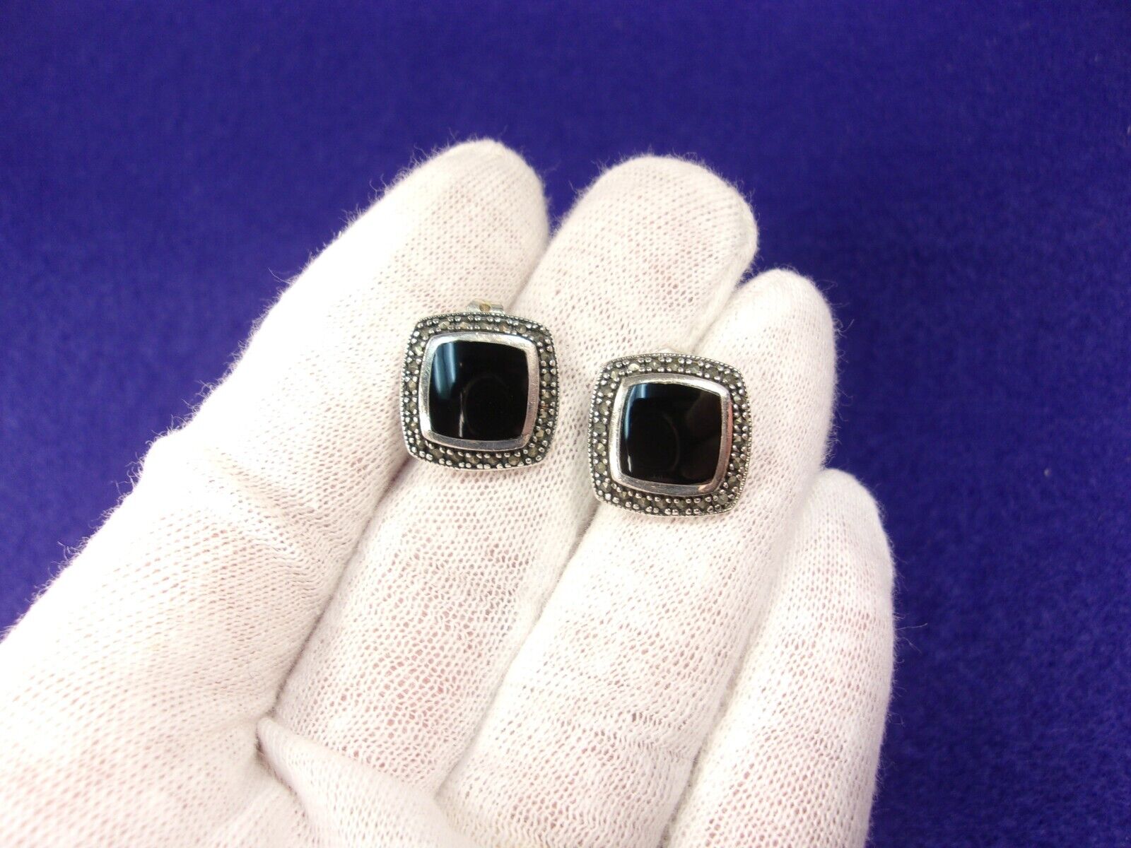 EXCELLENT VTG PAIR OF STERLING SILVER, SQUARE BLA… - image 7