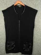 Dennis Basso Womens Medium Black Sweater Dress Full Zip Duster Faux Leather Trim