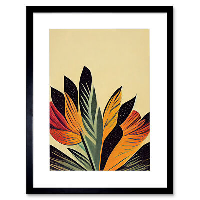 Abstract Retro Art Nouveau Flowers in Bloom Framed Wall Art Print Picture 12X16