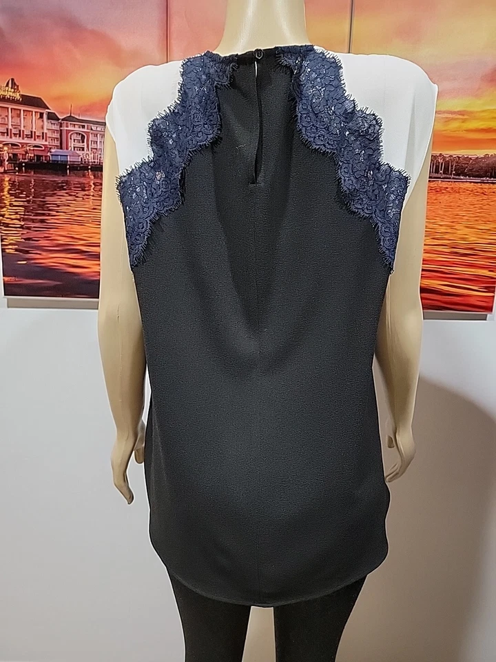 Chelsea28 Black Navy Blouse Size L Top Shirt Sleeveless Blouse Lace #C - Image 4 of 4