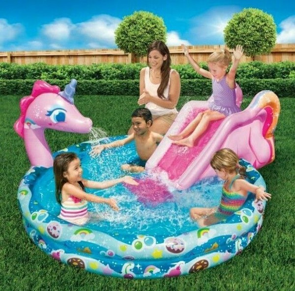 Wasserpark Einhorn Mit Rutsche Pool Planschbecken Kinderbadespaß Wasserspielzeug-image
