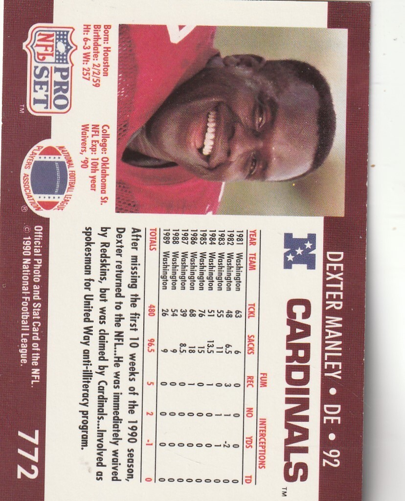 FREE SHIPPING-MINT-1990 Pro Set DEXTER MANLEY #772 Arizona