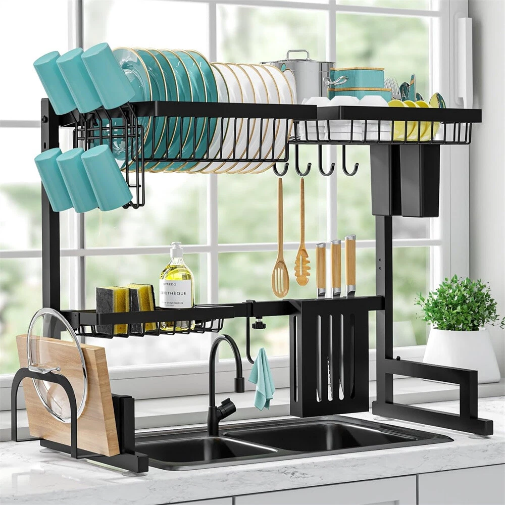 Over Sink Dish Drying Rack Drainer Shelf Stainless Steel Kitchen Cutlery Holder
Opens in a new windo