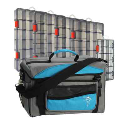 Jarvis Walker No Zip Large Lure Bag & Five Lure Fishing Tackle Boxes