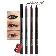 3Pcs Black & Dark Brown & Brown Gel Glitter Matte Metallic Eyeliner Pencils S...