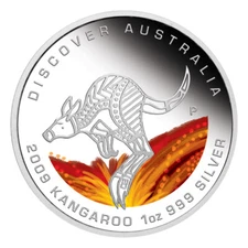 Discover Australia 2009 KANGAROO The Dreaming $1 1 Oz Pure SILVER in FULL OGP