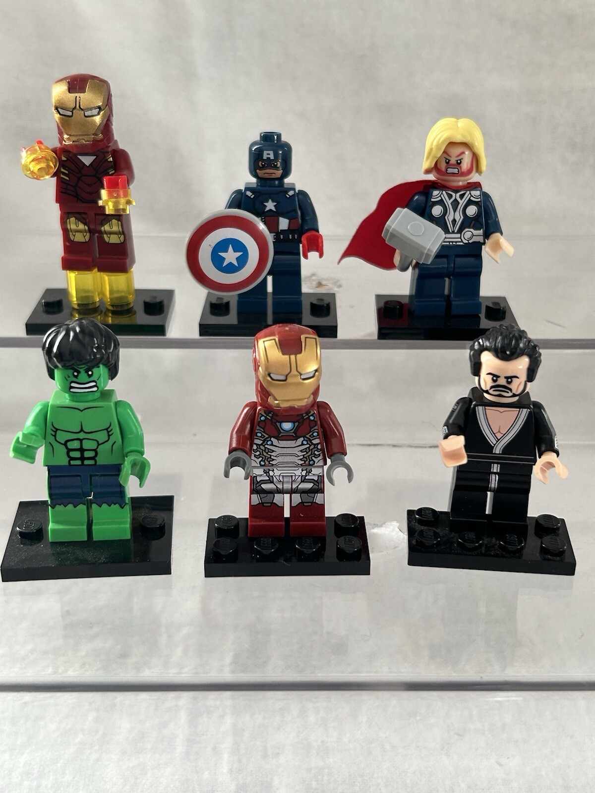 Lego Mini Figures, Lot Of 6 Marvel Superheroes Complete Sets - Displayed Only