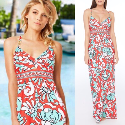 NWT Sz XS Trina Turk Garden Bloom Tunic Swim Cover Maxi Dress