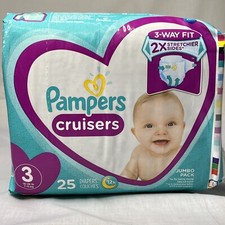 Pampers Cruisers 25 Diapers Jumbo Pack 3 Way Fit Size 3 16-28 Lbs