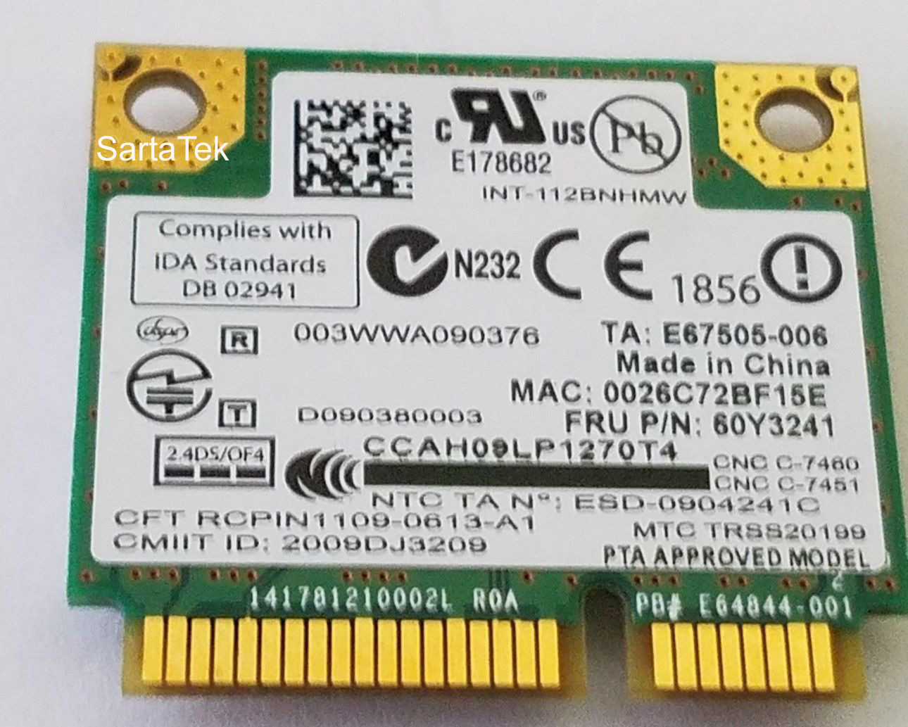 Intel Wifi Link 1000 Bgn Treiber HP 572520-001 Intel WiFi Link 1000 112BNHMW bgn PCIe Half 60Y3240