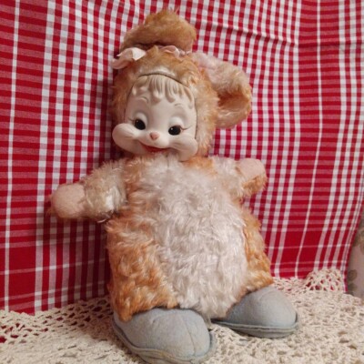 Rushton Rubber Face Plush Toy Doll Rabbit Bunny USED H30cm Vintage