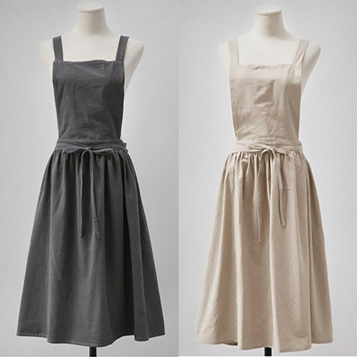 Women Bib Apron Cotton Linen Sleeveless 