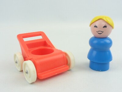 Fisher Price #761 Mom & Stroller Vintage 1976 Little People Pink Nursery Set