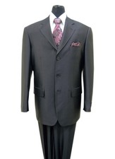 Fortino Landi Men's 3 Button Sharkskin Look Wool Feel Suit 58025 Black, Silver