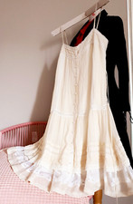 Silk chiffon Lace Pin tuck gathered folds tie Dress Size S or 6 ~ 8 Ivory