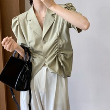 Blusa A Filo Plissettata Con Collo A Revers Maniche A Vento Corte Estate