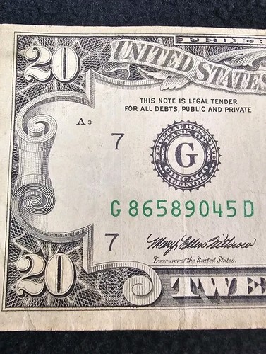 1995 $20 Twenty Dollar Federal Reserve Note - Chicago “G” - G 86589045D - Picture 9 of 9