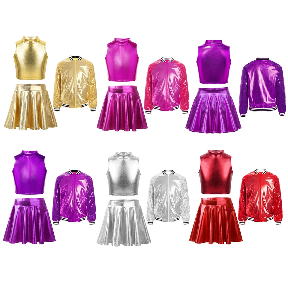 Дети девочек танец наряд скромный 3шт/комплект удобный укороченный верх + юбка + куртка мягкий - Изображение 3 из 3