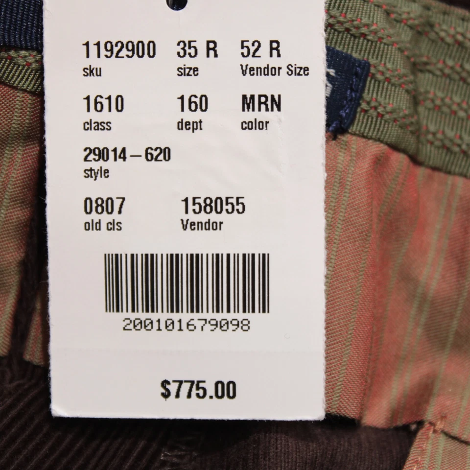 Incotex новый с Ярлыками вельвет Chinos / повседневные брюки размер 35 США твердый коричневый хлопок смесь - Изображение 4 из 4