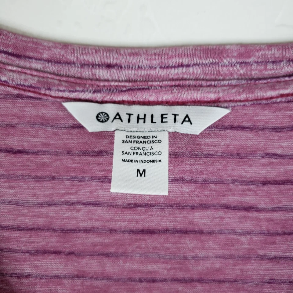Camiseta Pullover Athleta Breezy Scoop V Para Mujer Mediana Rayas Rosa Manga Corta Foto 2 de 4