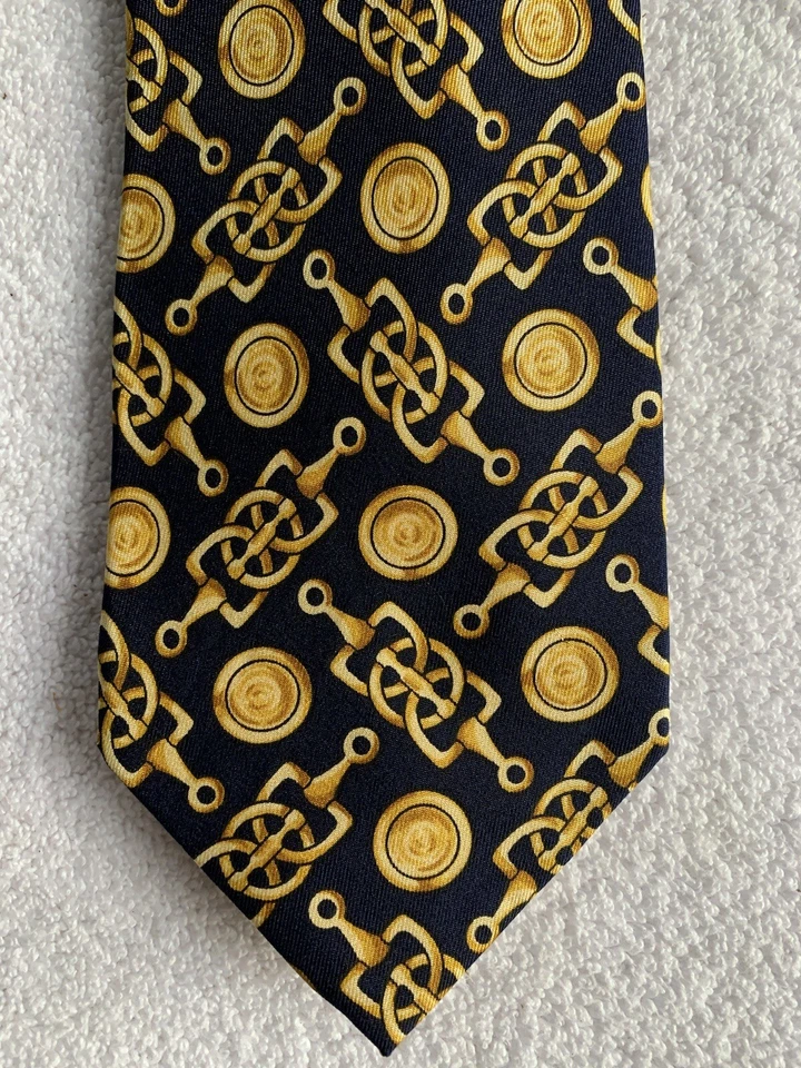 Corbata Vintage Gherardini Firenze 100% Seda Hecha en Italia Dorado Negro Horsebit Foto 2 de 4